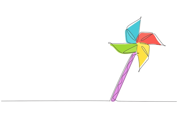 Plik wektorowy pojedyncza ciągła linia do rysowania papierowy wiatrak wiatrak z papieru origami sprzęt do zabawy przedstawiający zabawkowy wiatraczek zabawka dla dzieci obracająca się na wietrze jedna linia rysuje projekt graficzny ilustracja wektorowa