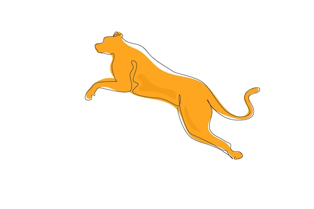 Pojedyncza ciągła linia rysująca silny gepard skacze dla tożsamości logo firmy Koncepcja maskotki zwierząt Wildcat dla narodowego zoo safari Dynamiczny projekt graficzny narysowany jedną linią ilustracji wektorowych
