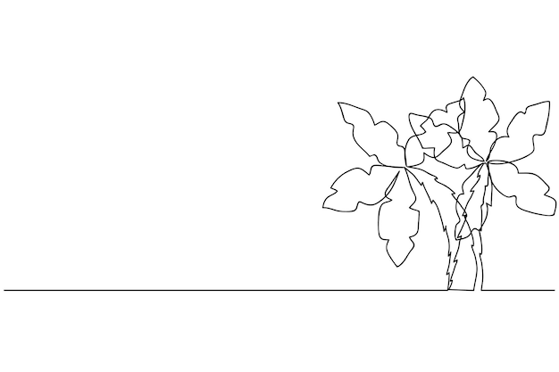 Pojedyncza Linia Ciągła Sztuka Palma Kokosowa Zwrotnik Raj Wyspa Krajobraz Projekt Jeden Szkic Szkic Koncepcja Podróży Ilustracja Wektorowa
