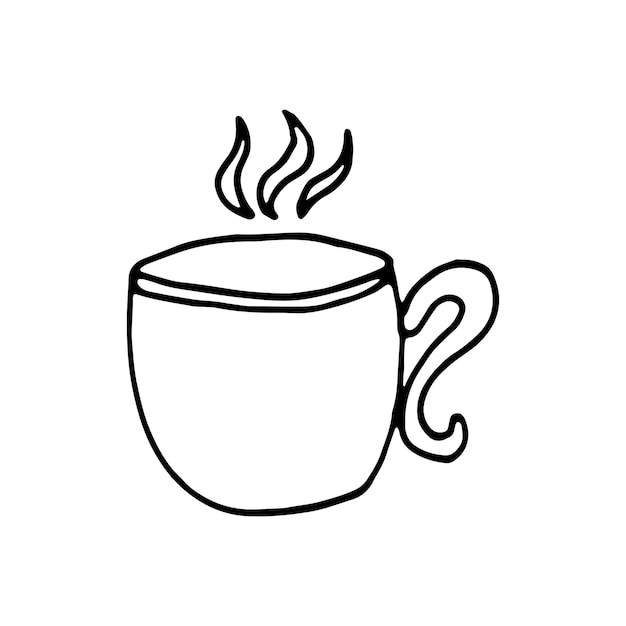 Pojedyncze Ręcznie Rysowane Filiżankę Kawy, Czekolady, Kakao, Americano Lub Cappuccino. Doodle Ilustracja