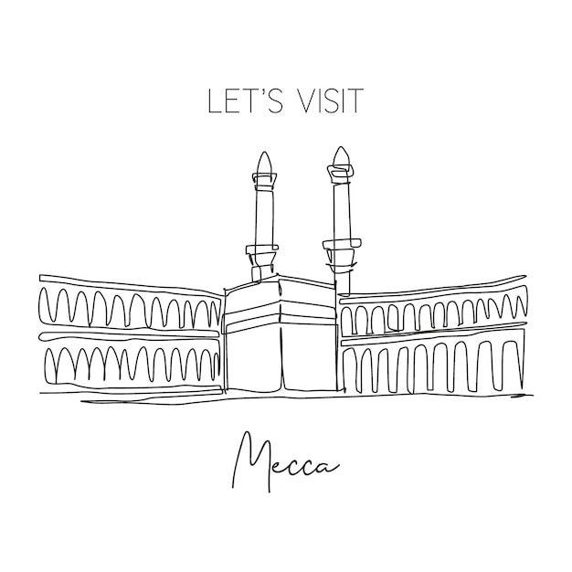 Plik wektorowy pojedynczy ciągły rysunek linii masjidil haram punkt orientacyjny święte miejsce mekka arabia saudyjska wektor projektowania