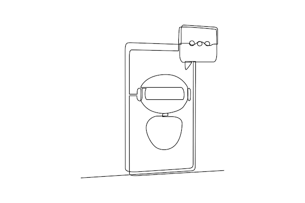 Pojedynczy czat rysowania jednej linii z robotem Smartfon i laptop Koncepcja Chatbota Ciągłe rysowanie linii projekt graficzny ilustracji wektorowych