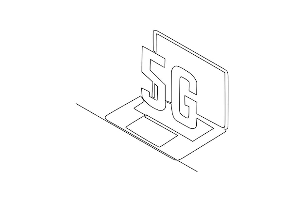 Pojedynczy Jeden Rysunek Linii 5g Laptop Koncepcja Technologii 5g Ciągłe Rysowanie Linii Projekt Graficzny Wektor Ilustracja