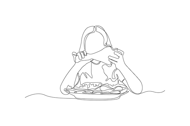 Pojedynczy Jeden Rysunek Linii Młoda Dziewczyna Jedzenie Kurczaka Dzięki Dając Koncepcji Ciągłe Rysowanie Linii Projekt Graficzny Ilustracja Wektorowa
