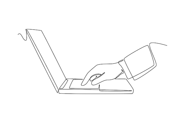 Pojedynczy jeden rysunek linii Ręce w pracy na klawiaturze laptopa z pustym ekranem monitora Koncepcja mediów społecznościowych Ciągłe rysowanie linii projekt graficzny ilustracja wektorowa