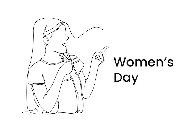 Pojedynczy Jeden Rysunek Linii Szczęśliwa Dziewczyna świętuje Międzynarodowy Dzień Kobiet Koncepcja Dzień Kobiet Ciągłe Rysowanie Linii Projekt Graficzny Ilustracji Wektorowych
