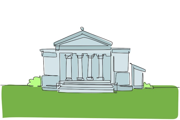 Plik wektorowy pojedynczy rysunek jednej linii klasyczny budynek muzeum z frontem filarowym wektor galerii sztuki