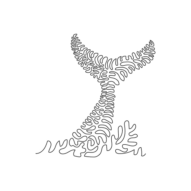 Plik wektorowy pojedynczy rysunek linii uderzanie ogonami wielorybów w wodę dla ikony, symbolu, logo, plakatu boho