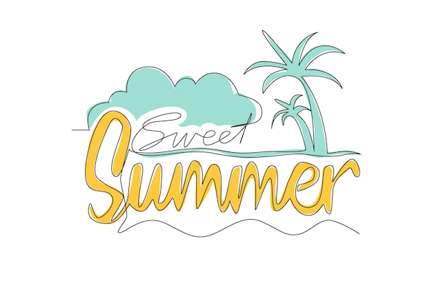 Pojedynczy rysunek linii uroczej, fajnej typografii wakacyjnej podróży cytat Sweet Summer Kaligraficzny projekt
