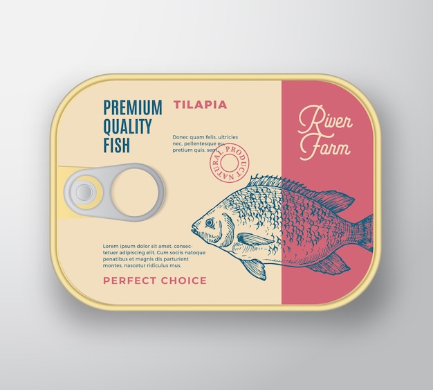 Pojemnik Aluminiowy Na Ryby. Projekt Opakowania W Puszkach Retro Premium