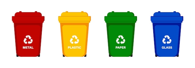 Pojemniki do recyklingu odpadów sortowania plastiku szkła metalu papieru Ilustracja wektorowa