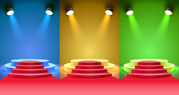 Plik wektorowy pokój na podium z czerwonego dywanu pokaż platformę scena studio prezentacja zestaw kolorów vector