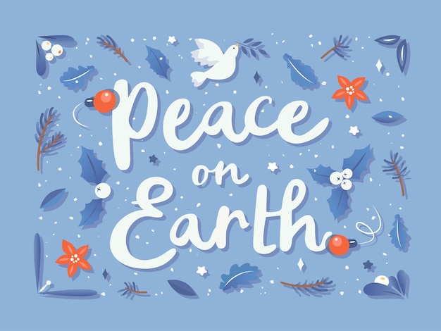 Pokoj Na Ziemi Plakat Z Ręcznie Narysowanymi Literami Na Nowy Rok I święta Bożego Narodzenia