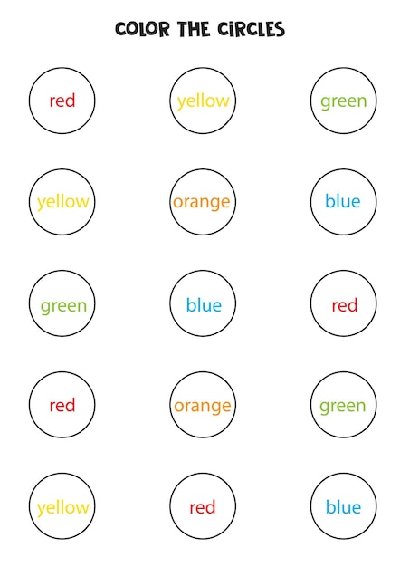 Plik wektorowy pokoloruj koła. arkusz edukacyjny do nauki kolorów.