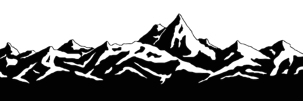 Pokryte śniegiem szczyty górskie pasmo górskie panoramiczny widok czarno-biały