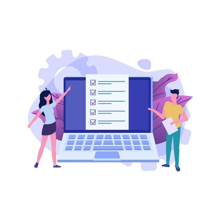 Wektor pola wyboru na ekranie komputera. egzamin online, koncepcja quizu internetowego.