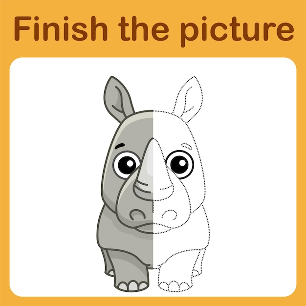 Połącz Kropkę I Uzupełnij Obrazek Prosta Kolorowanka Gra Rysunkowa Nosorożca Dla Dzieci