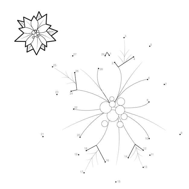 Połącz Kropki świąteczne Puzzle Dla Dzieci. Połącz Kropki Gry. Ilustracja Poinsecji