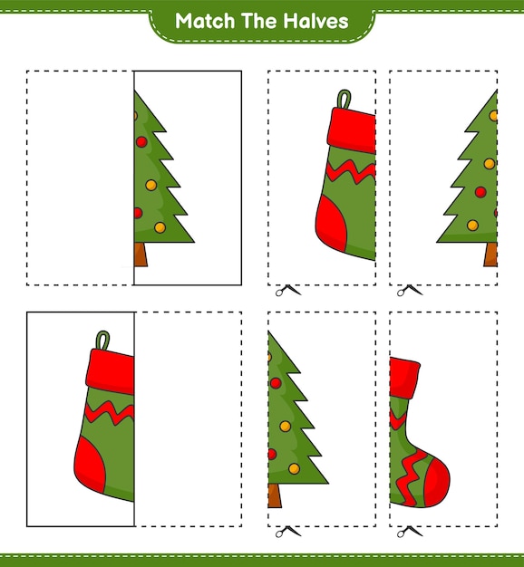 Połącz Połówki Połącz Połówki świątecznej Skarpety I Choinki Gra Edukacyjna Dla Dzieci