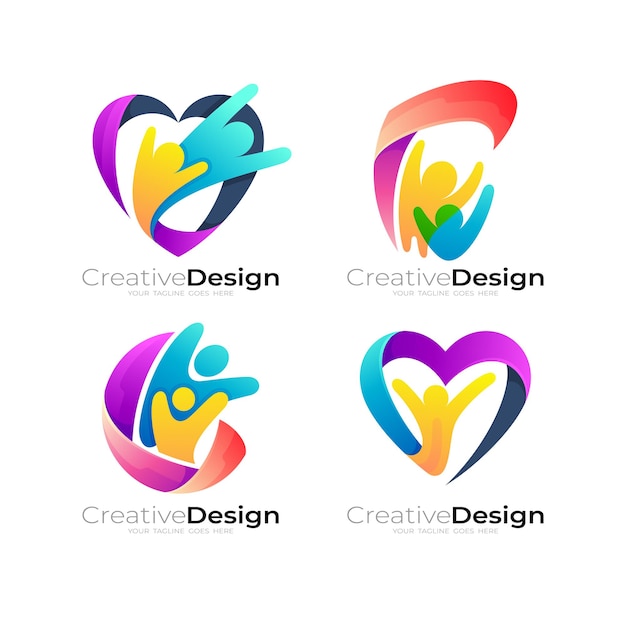Połączenie Logo Społecznościowego I Projektu Opieki Nad Ludźmi Logo Społeczności Ikon Rodzinnych