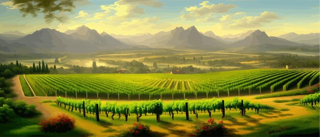 Plik wektorowy pole winnic na wzgórzach ilustracji wektorowych artystyczny krajobraz z uprawą winogron w gospodarstwie winnic