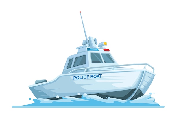 Policja łódź patrolowa statek kreskówka wektor ilustracja