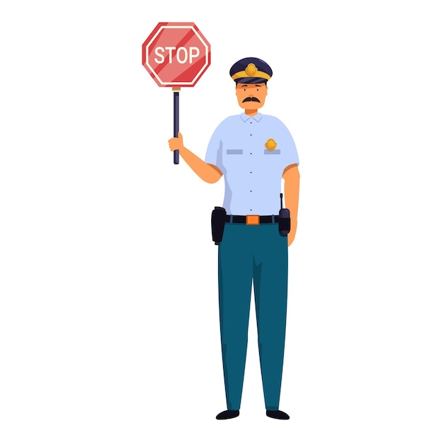 Policjant trzymający znak zatrzymania prosi o zatrzymanie