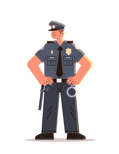 Policjant W Mundurze Policjant Mężczyzna Portret Mężczyzny Szczęśliwy Dzień Pracy Celebracja Koncepcja Pionowa Pełnej Długości Ilustracji Wektorowych