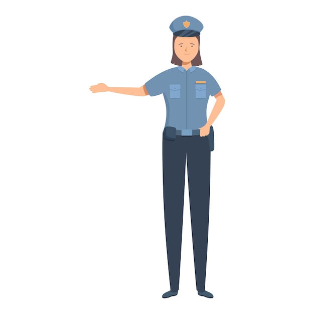 Policjantka stoi na straży i wskazuje palcem.