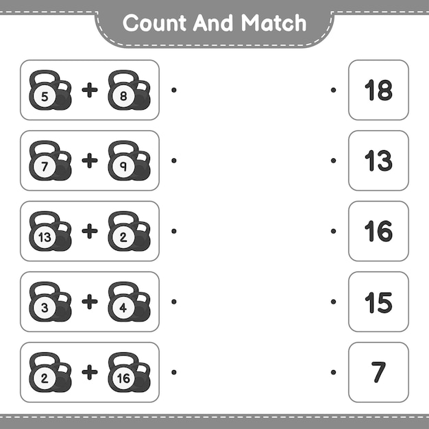 Policz I Dopasuj Policz Liczbę Hantli I Dopasuj Odpowiednie Liczby Edukacyjna Gra Dla Dzieci Do Wydrukowania Ilustracji Wektorowych Arkusza