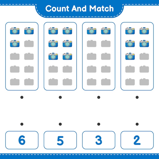 Policz I Dopasuj, Policz Liczbę Kamer I Dopasuj Odpowiednie Liczby. Gra Edukacyjna Dla Dzieci, Arkusz Do Druku, Ilustracja Wektorowa