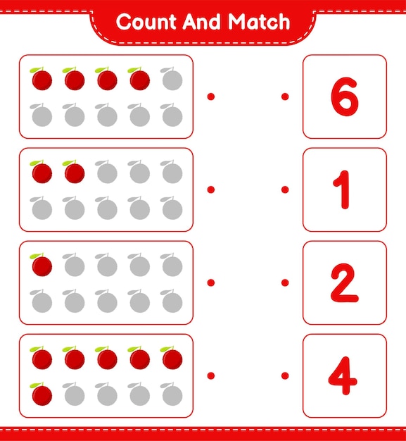 Policz I Dopasuj, Policz Liczbę Yumberry I Dopasuj Do Odpowiednich Liczb. Gra Edukacyjna Dla Dzieci, Arkusz Do Druku.