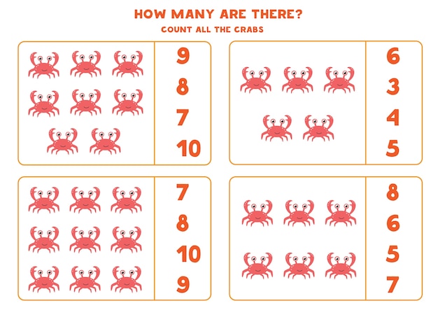 Policz Wszystkie Kraby I Zakreśl Właściwą Odpowiedź. Gra Matematyczna Dla Dzieci W Wieku Przedszkolnym.