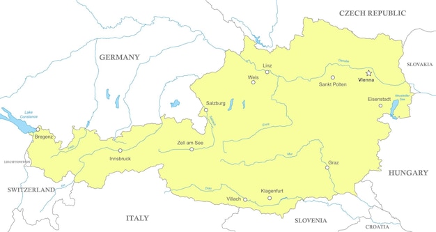 Polityczna Mapa Austrii Z Granicami Państwowymi