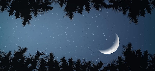 Plik wektorowy półksiężyc między drzewami leśnymi w spokojną noc