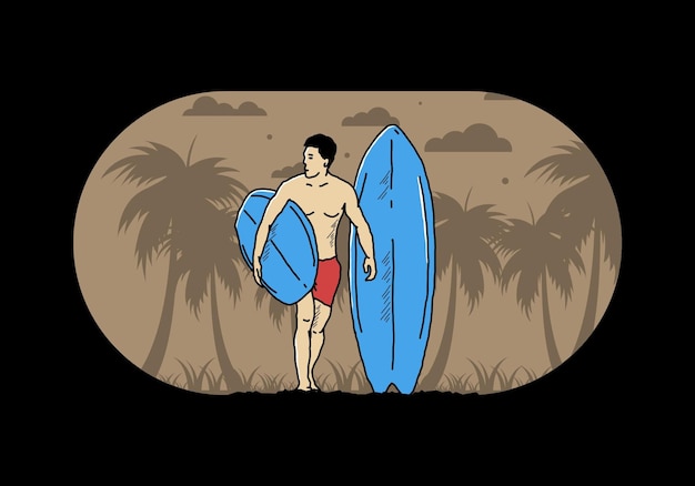 Plik wektorowy półnagi mężczyzna trzymający ilustrację deski surfingowej