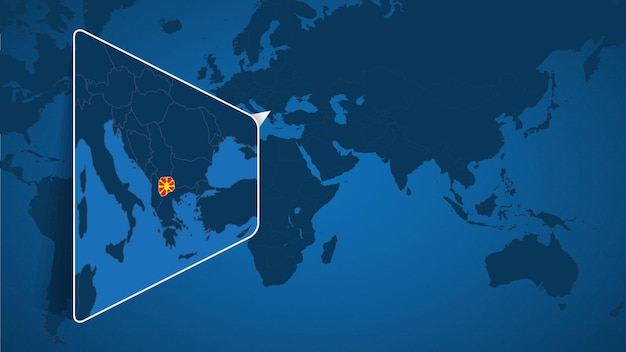 Położenie Macedonii Na Mapie świata Z Powiększoną Mapą Macedonii Z Flagą