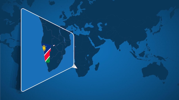 Położenie Namibii Na Mapie świata Z Powiększoną Mapą Namibii Z Flagą