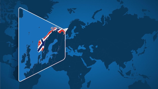 Położenie Norwegii Na Mapie świata Z Powiększoną Mapą Norwegii Z Flagą