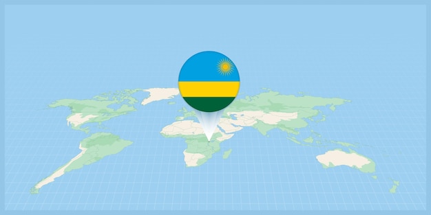 Położenie Rwandy Na Mapie świata Oznaczone Pinezką Z Flagą Rwandy