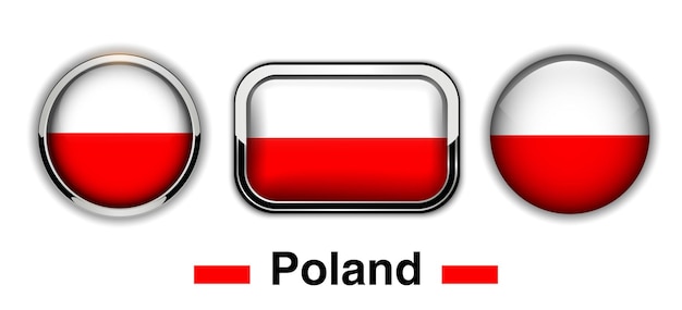 Polska Flaga Przyciski, 3d Błyszczące Wektorowe Ikony.