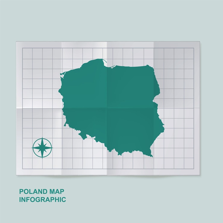 Wektor polska mapa kraju w składanym papierze siatkowym