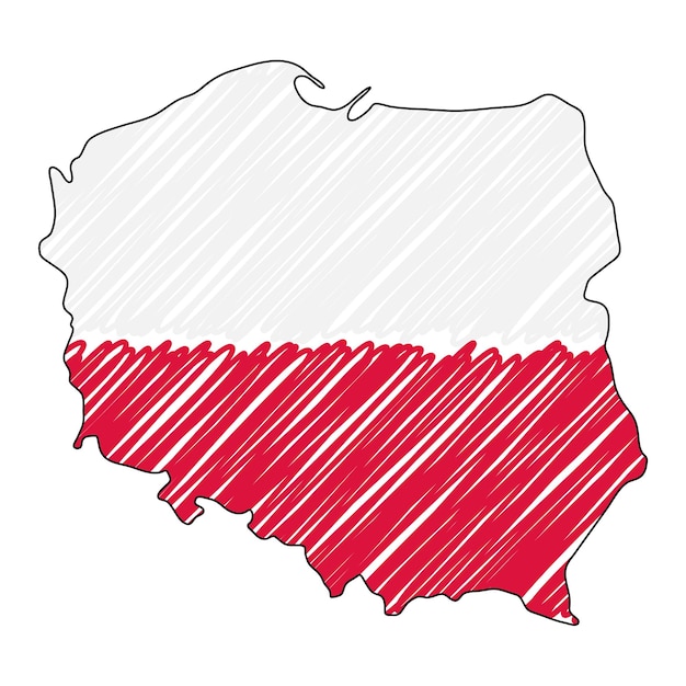 Polska Mapa Ręcznie Rysowane Szkic Wektor Ilustracja Koncepcja Flaga Dzieci Rysunek Mapę Bazgrołów Mapa Kraju Infografika Broszury I Prezentacje Na Białym Tle Ilustracji Wektorowych