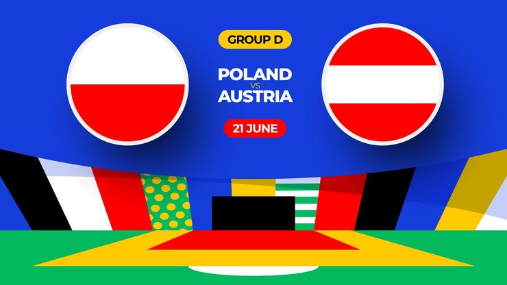 Wektor polska vs austria piłka nożna 2024 mecz versus 2024 mecz mistrzostw fazy grupowej versus drużyny intro sportowe zawody mistrzostwa