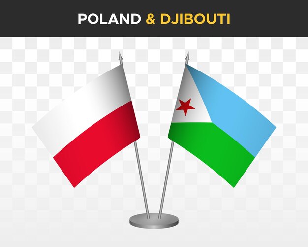 Polska Vs Dżibuti Flagi Na Biurko Makieta Na Białym Tle Ilustracja Wektorowa 3d Polska Flaga Stołowa