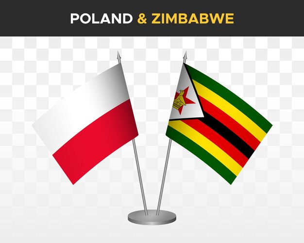 Polska Vs Zimbabwe Flagi Na Biurko Makieta Na Białym Tle Ilustracja Wektorowa 3d Polska Flaga Stołowa