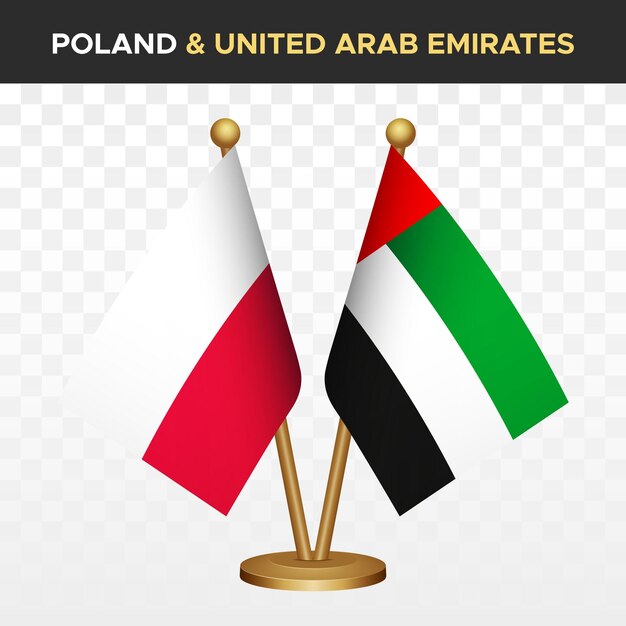 Polska Vs Zjednoczone Emiraty Arabskie Flagi 3d Stojący Biurko Flaga Polski Ilustracja Wektorowa