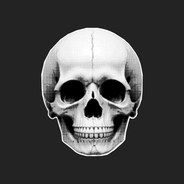 Półtonowy kolaż baner ludzka czaszka na ciemnym tle Magazyn wycięty element pop art plakat