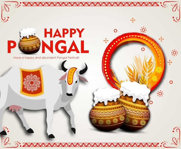 Południowoindyjski Festiwal Pongal Tło Projekt szablonu Ilustracja wektorowa Szczęśliwy Pongal Holiday Har