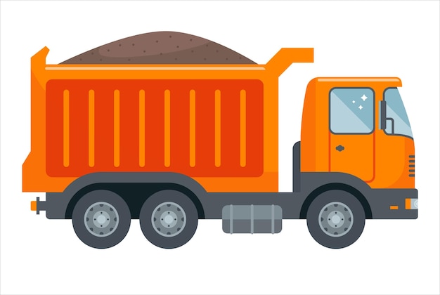 Pomarańczowa Ciężarówka Przewozi Transport Węgla Materiałów Budowlanych Płaski Ilustracji Wektorowych